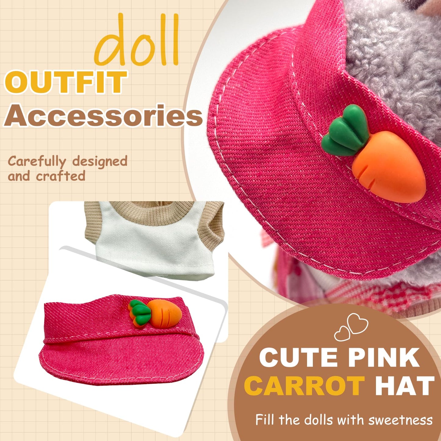 KAPAND Labubu Doll Outfit Set — 17cm Doll Clothes with Carrot Hat & Duck Jumpsuit