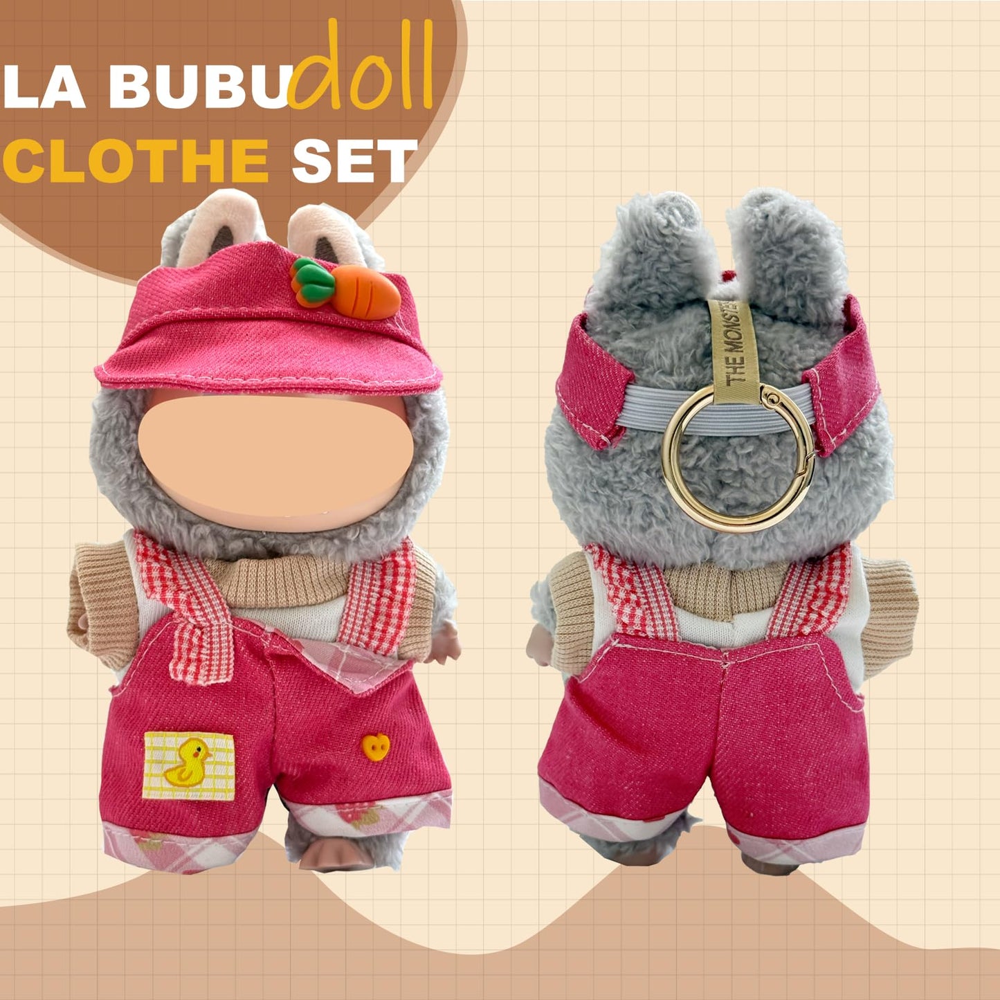 KAPAND Labubu Doll Outfit Set — 17cm Doll Clothes with Carrot Hat & Duck Jumpsuit