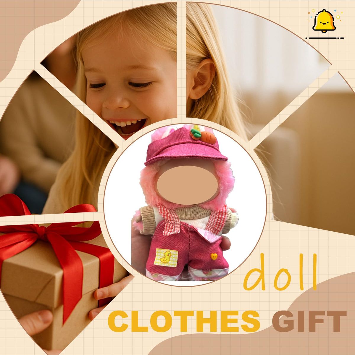 KAPAND Labubu Doll Outfit Set — 17cm Doll Clothes with Carrot Hat & Duck Jumpsuit