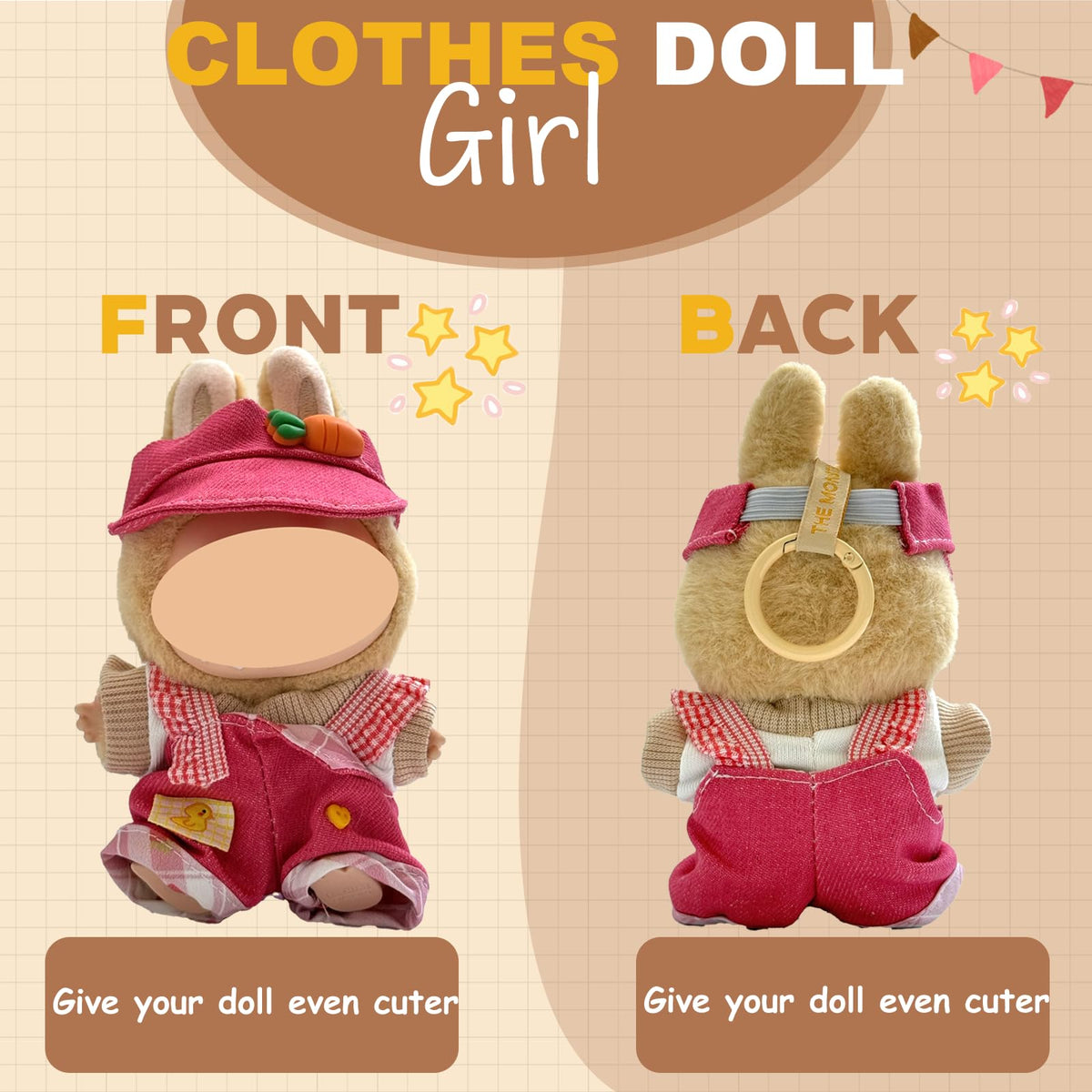 KAPAND Labubu Doll Outfit Set — 17cm Doll Clothes with Carrot Hat & Duck Jumpsuit