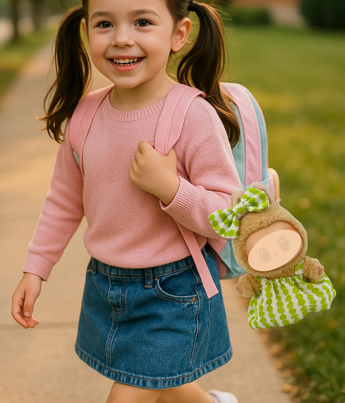 KAPAND for Lububu 17cm Doll Clothes Set – Green Polka Dot Bow & Dress, Cute Summer Outfit (No Doll)