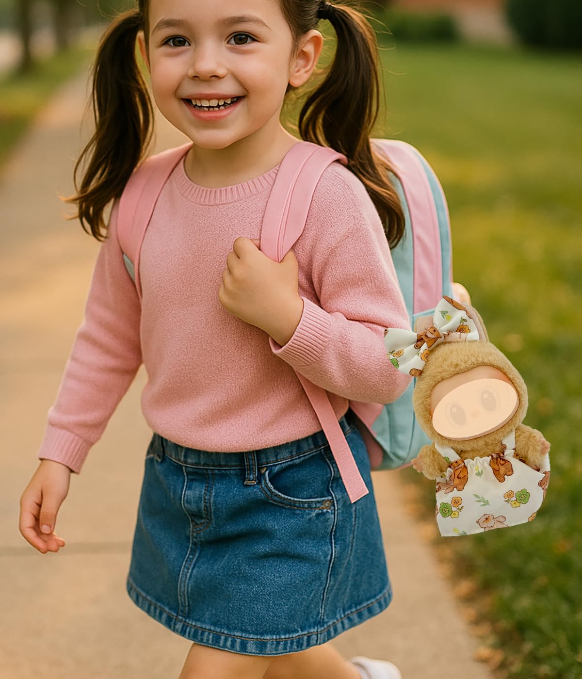 KAPAND for Lububu 17cm Doll Clothes Set – Cute Summer Outfit with Bear Pattern