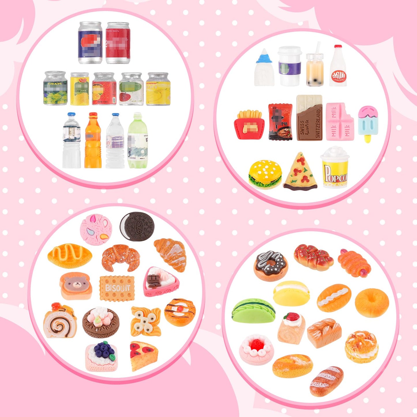 Kapeiluo 50Pcs Miniature Drink Bottles & Food Cans for 1:12 Dollhouse