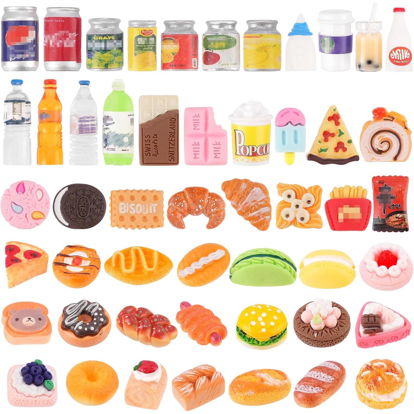 Kapeiluo 50Pcs Miniature Drink Bottles & Food Cans for 1:12 Dollhouse