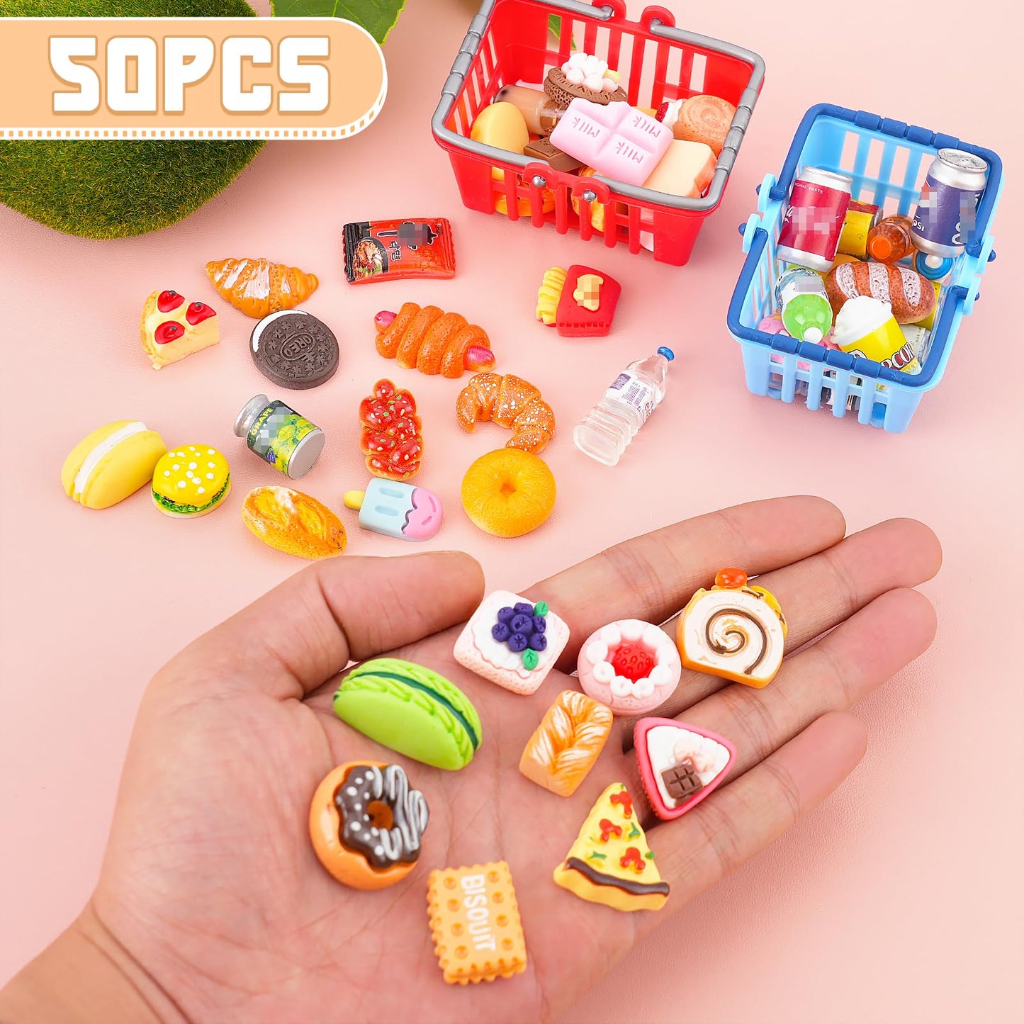 Kapeiluo 50Pcs Miniature Drink Bottles & Food Cans for 1:12 Dollhouse