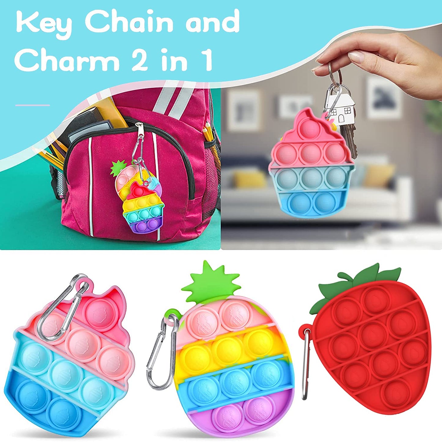 kapibarasensei 12 Pcs Mini Push Pop Bubble Fidget Toys – Portable Stress Relief & Keychain Desk Toy