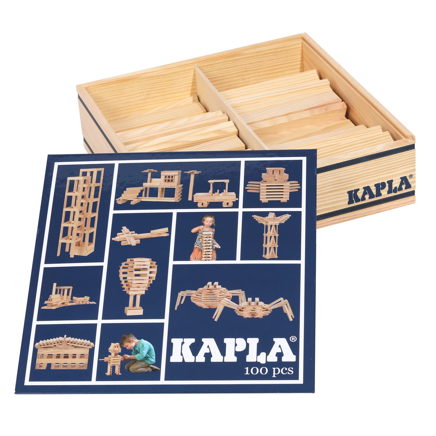 KAPLA Wooden Construction Set – 100 Building Planks | Classic Educational Blocks