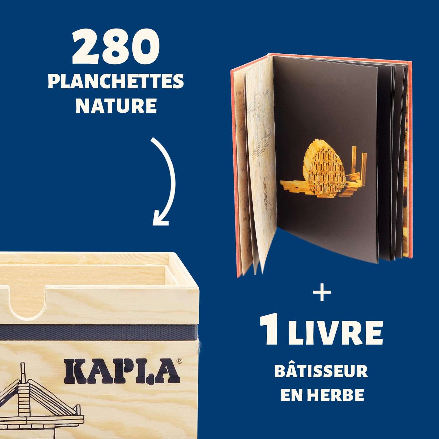 KAPLA Wooden Construction Set - 280 Marine Pine Planks in Chest with Art Book | Ages 3+ | Eco-Friendly