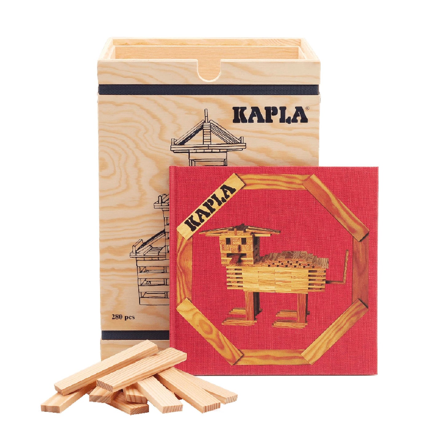KAPLA Wooden Construction Set - 280 Marine Pine Planks in Chest with Art Book | Ages 3+ | Eco-Friendly