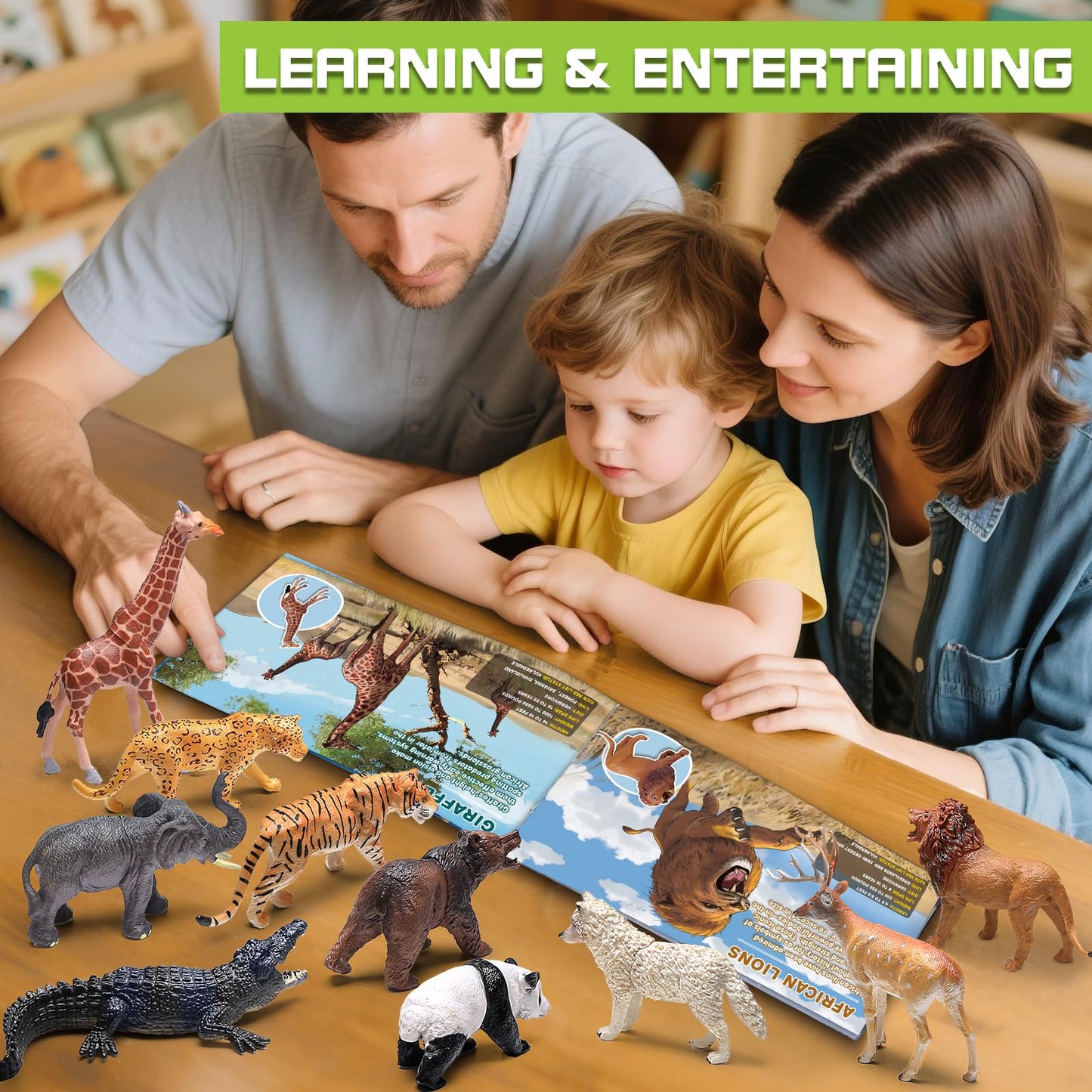 KarberDark 13-Pack Wild Animal Toys with Booklet | Realistic Safari Figures