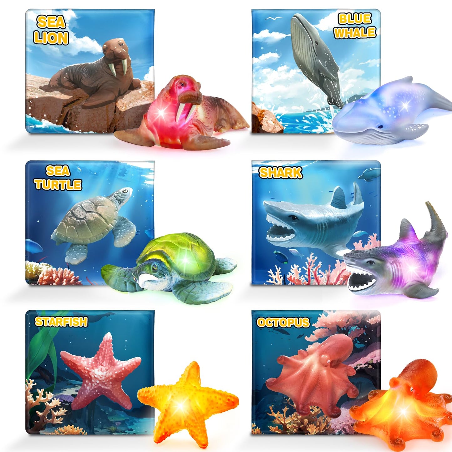 KarberDark 6 Pack Light Up Bath Toys with Magic Bath Book & Storage Bag