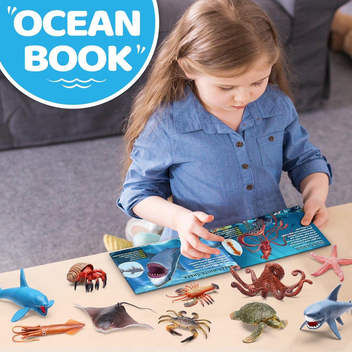 KarberDark 12 Pack Ocean Animal Toys with Educational Booklet - Realistic Sea Creatures for Kids