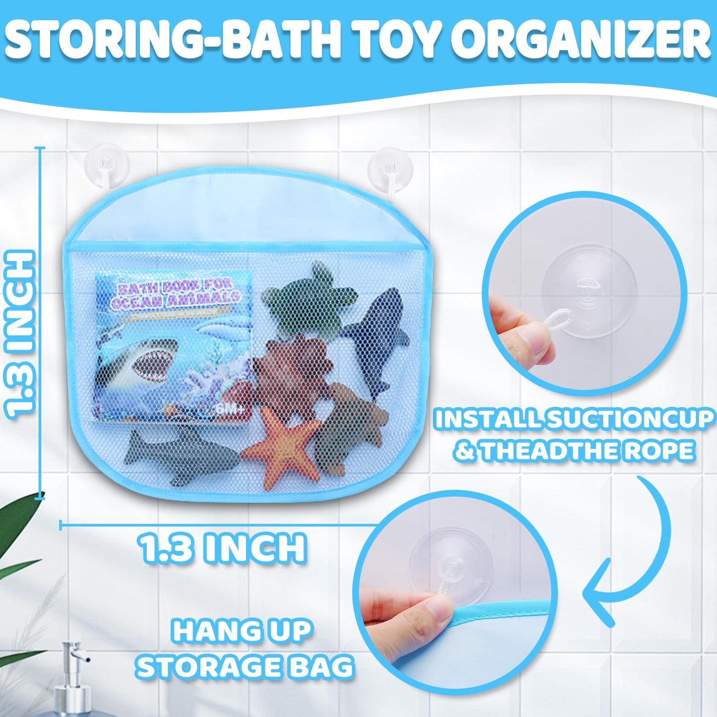 KarberDark 6 Pack Light Up Bath Toys with Magic Bath Book & Storage Bag