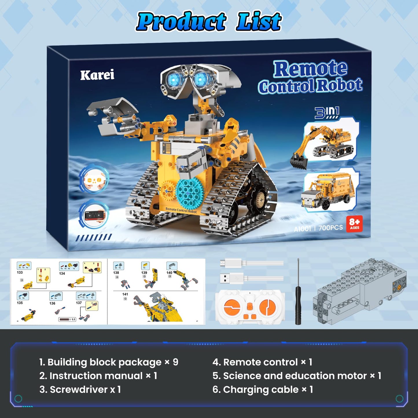 Karei 3-in-1 Robot Building Kit for Boys 8-14 | 700+ Pcs, App & Remote Control
