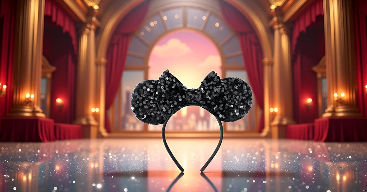 KARETT Mouse Ears Bow Headband – Sparkle Glitter Party Cosplay Accessory