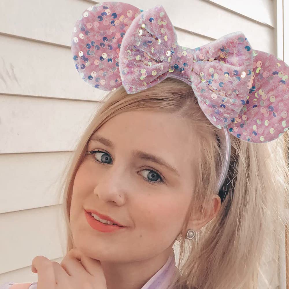 KARETT Mouse Ears Headband – Sparkle Glitter Bow for Party, Cosplay & Princess Costumes
