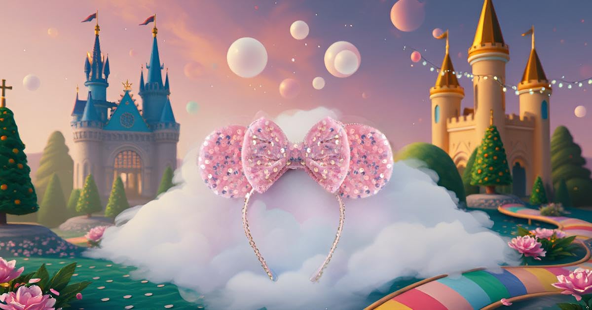 KARETT Mouse Ears Headband – Sparkle Glitter Bow for Party, Cosplay & Princess Costumes