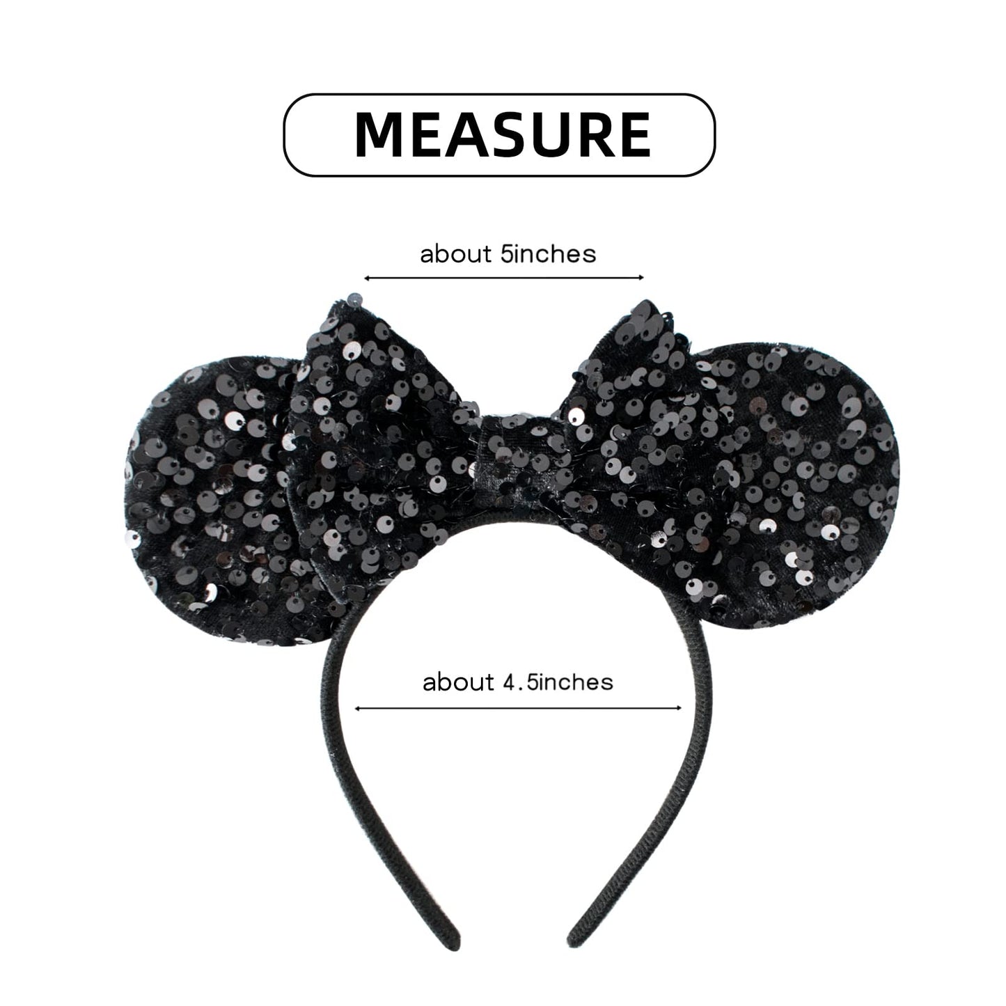 KARETT Mouse Ears Bow Headband – Sparkle Glitter Party Cosplay Accessory