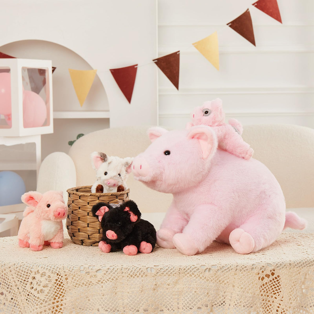 Karister 5Pcs Pig Stuffed Animal Set — 16-Inch Mommy Pig with 4 Baby Pigs