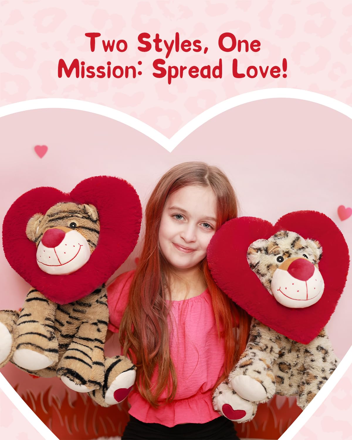 Karister Valentines Leopard Plush Toy - 17-Inch Snow Leopard with Heart Hood