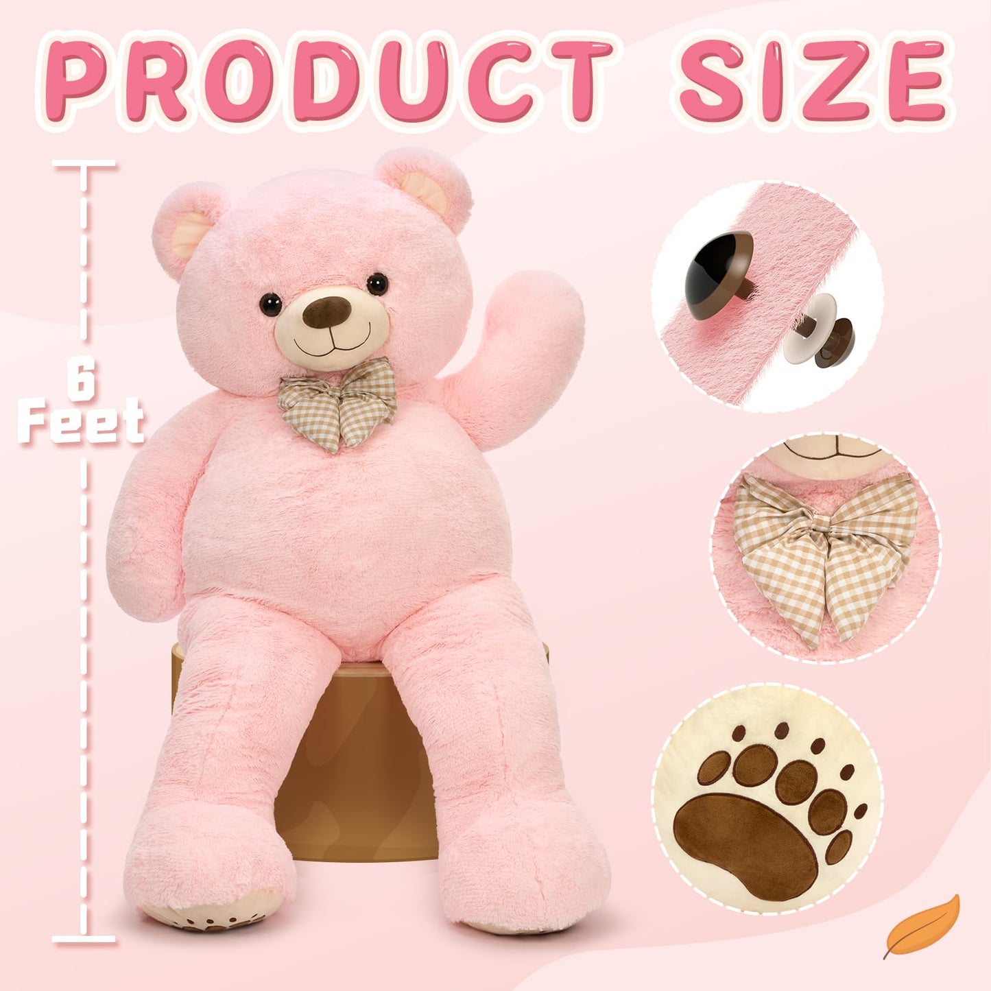Karister 6ft Giant Teddy Bear – 72in Pink Plush, Life-Size Huggable Bear
