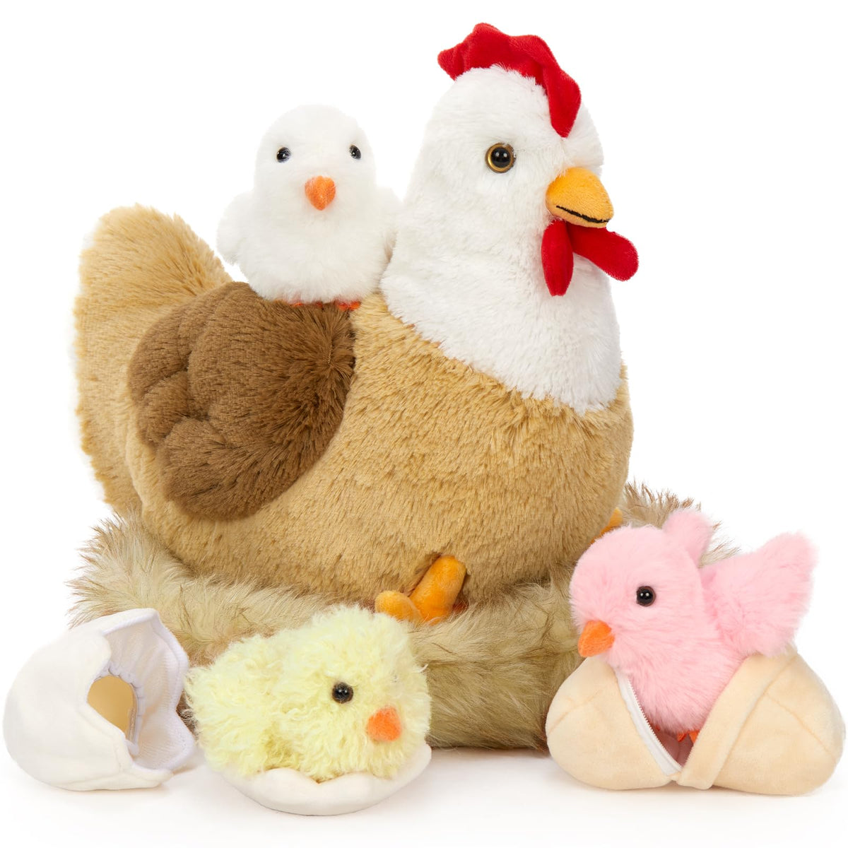Karister 7Pcs Chicken Plush Set – Mother Hen, Baby Chicks & Nest Farm Toy