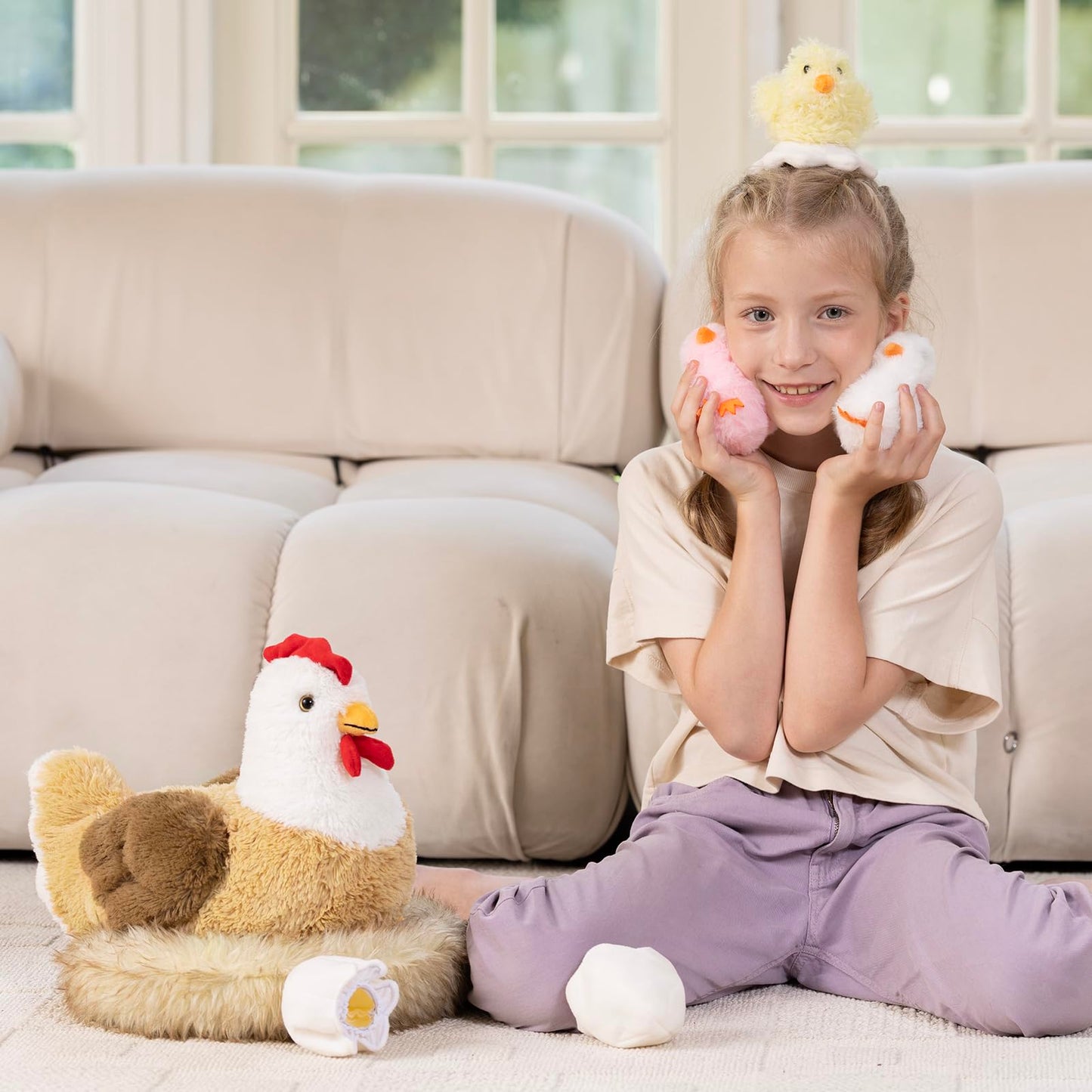 Karister 7Pcs Chicken Plush Set – Mother Hen, Baby Chicks & Nest Farm Toy