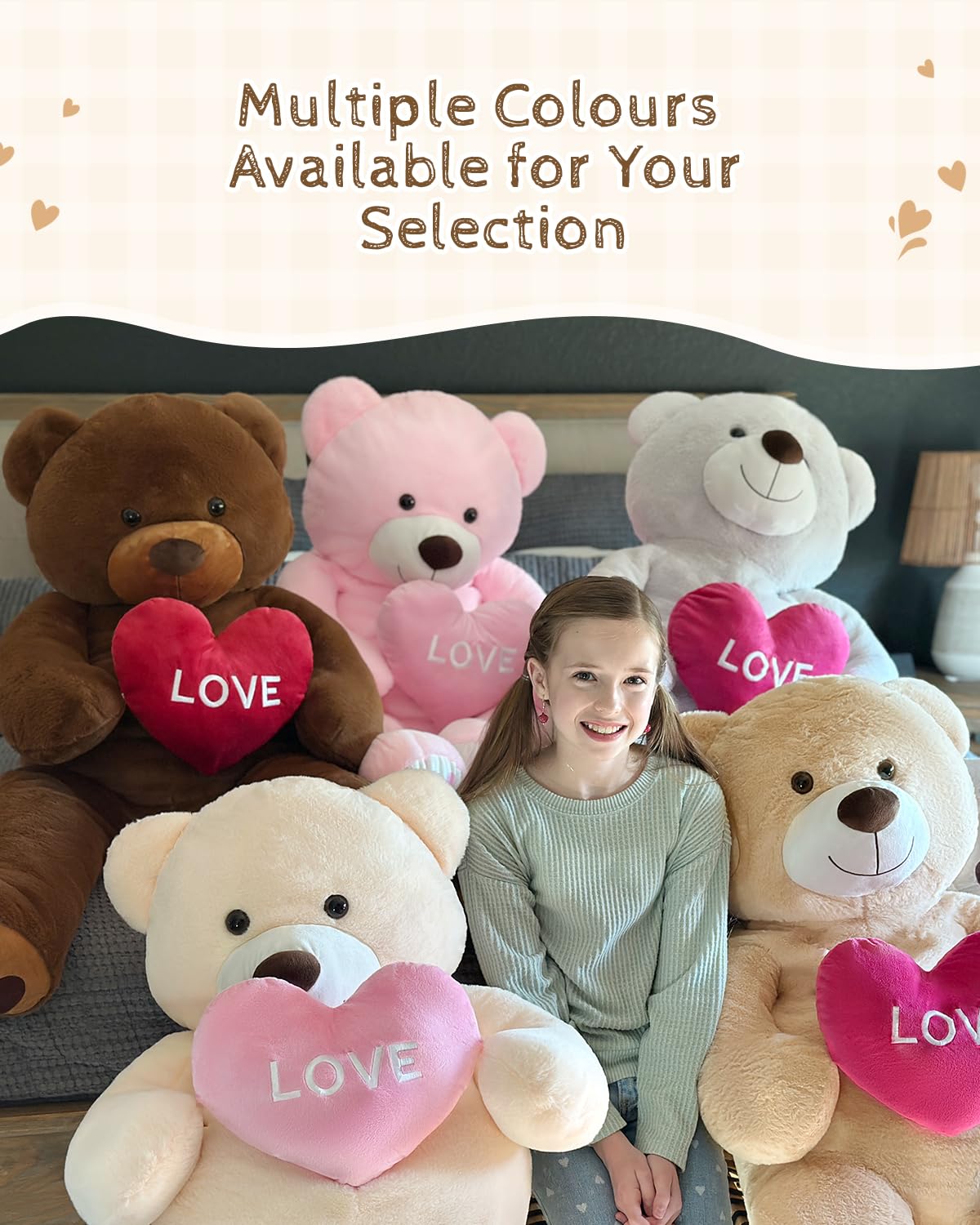 Karister 52-Inch Giant Valentines Teddy Bear – Large Soft Love Bear Plush with Red Heart