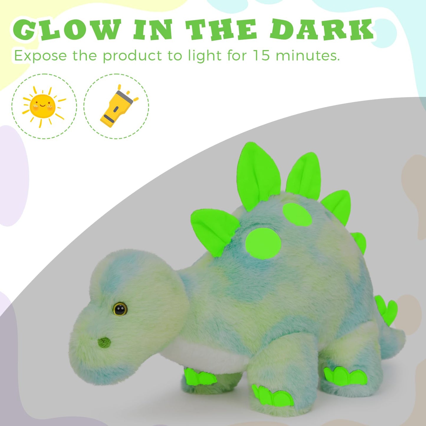 Karister Dinosaur Plush Set – Glow-in-the-Dark Stegosaurus with 3 Babies & Eggs (18.5 in)