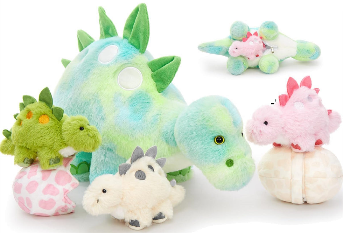Karister Dinosaur Plush Set – Glow-in-the-Dark Stegosaurus with 3 Babies & Eggs (18.5 in)