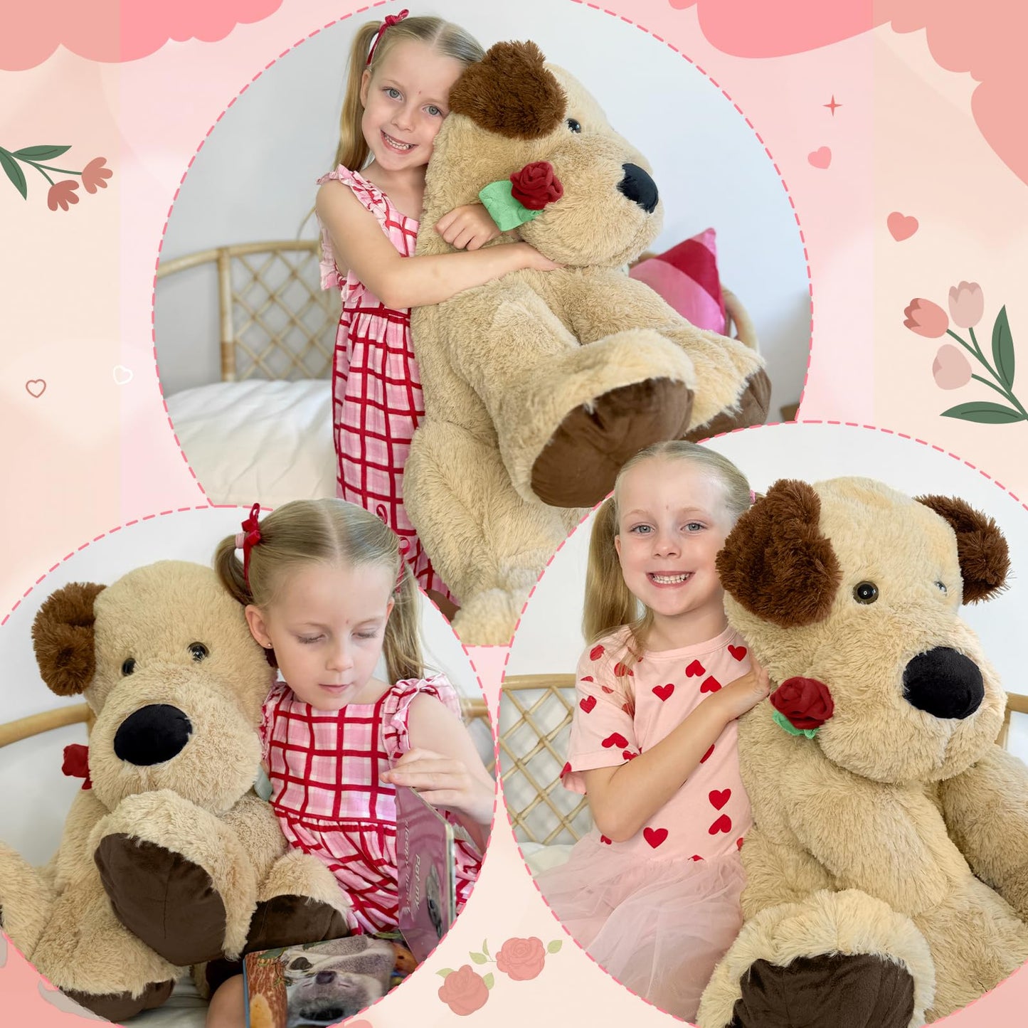 Karister Valentines Giant Dog Plush 21.6in Rose - Soft Puppy Stuffed Animal Gift