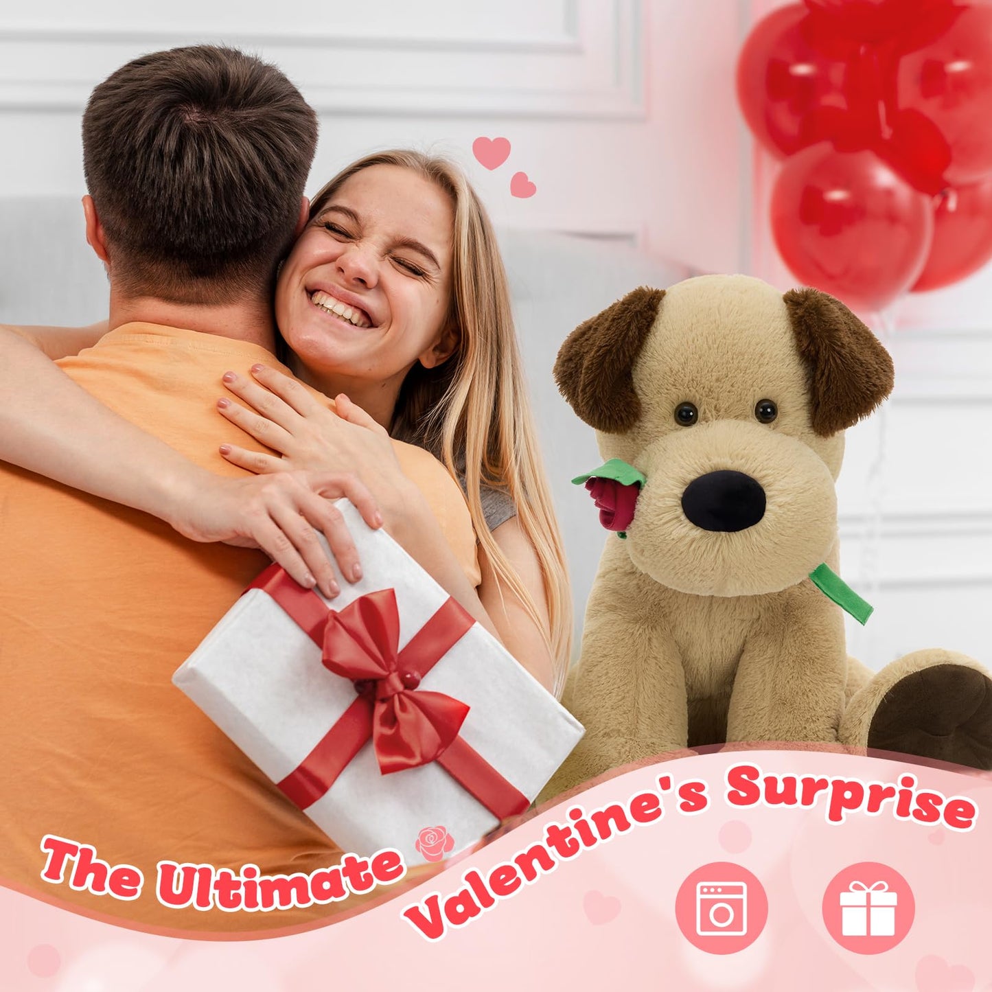 Karister Valentines Giant Dog Plush 21.6in Rose - Soft Puppy Stuffed Animal Gift