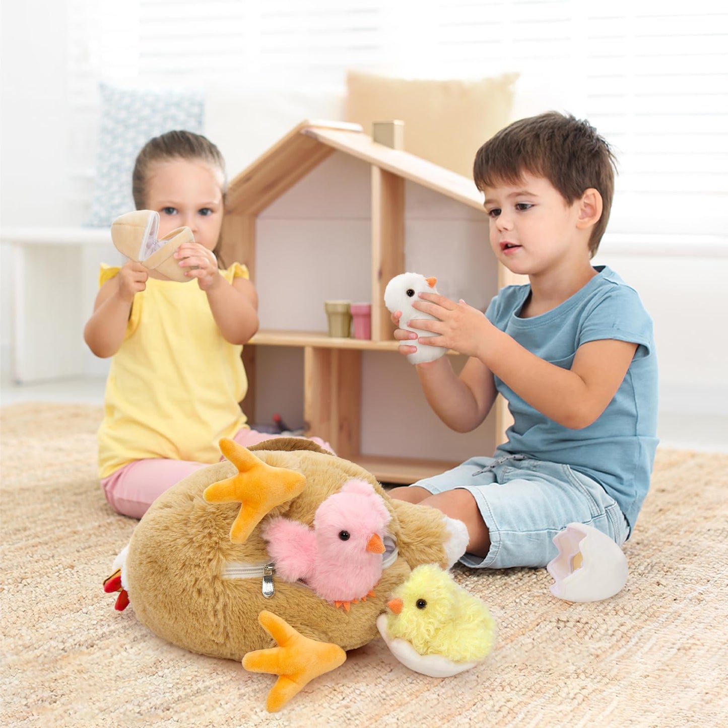 Karister 7Pcs Chicken Plush Set – Mother Hen, Baby Chicks & Nest Farm Toy