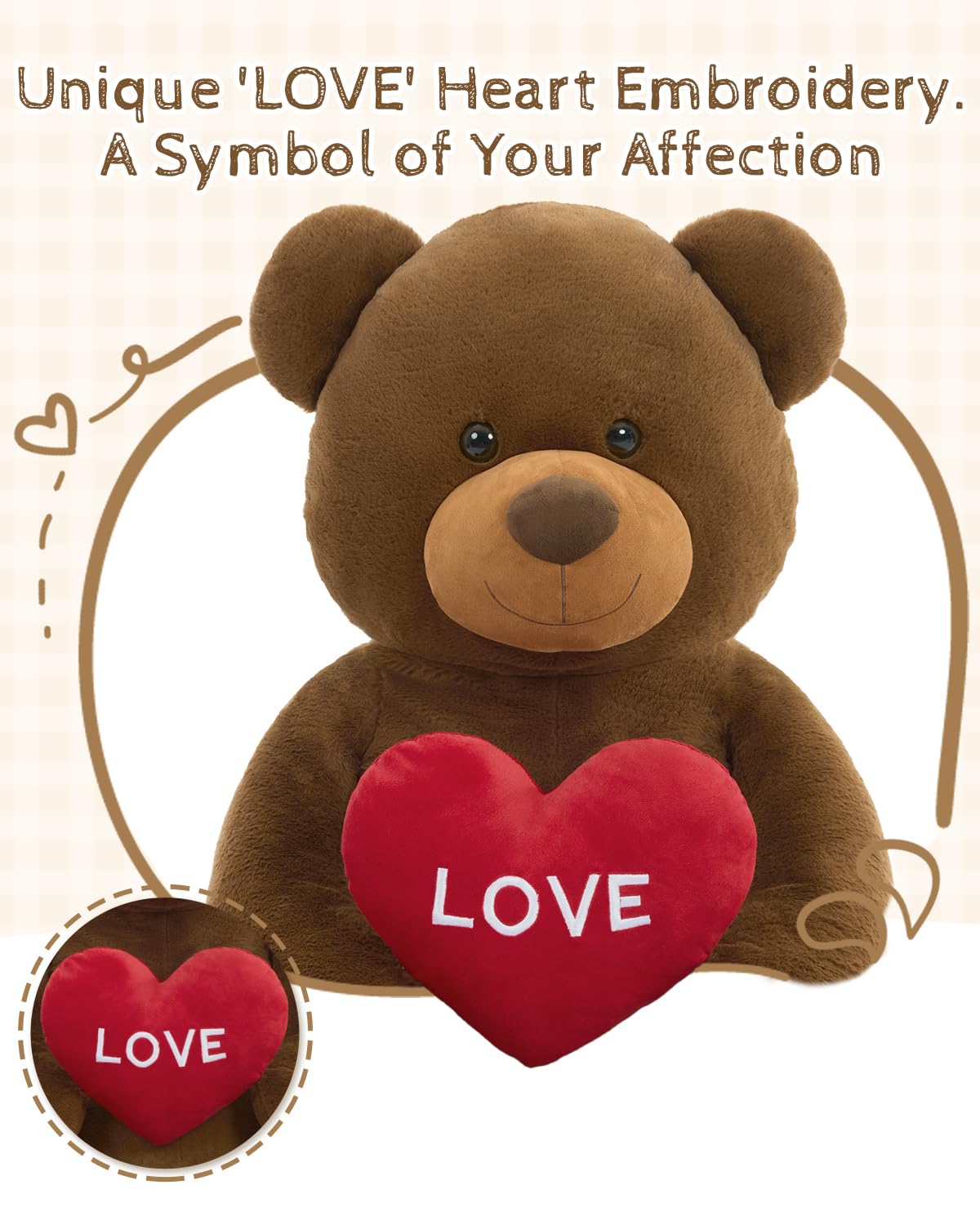 Karister 52-Inch Giant Valentines Teddy Bear – Large Soft Love Bear Plush with Red Heart