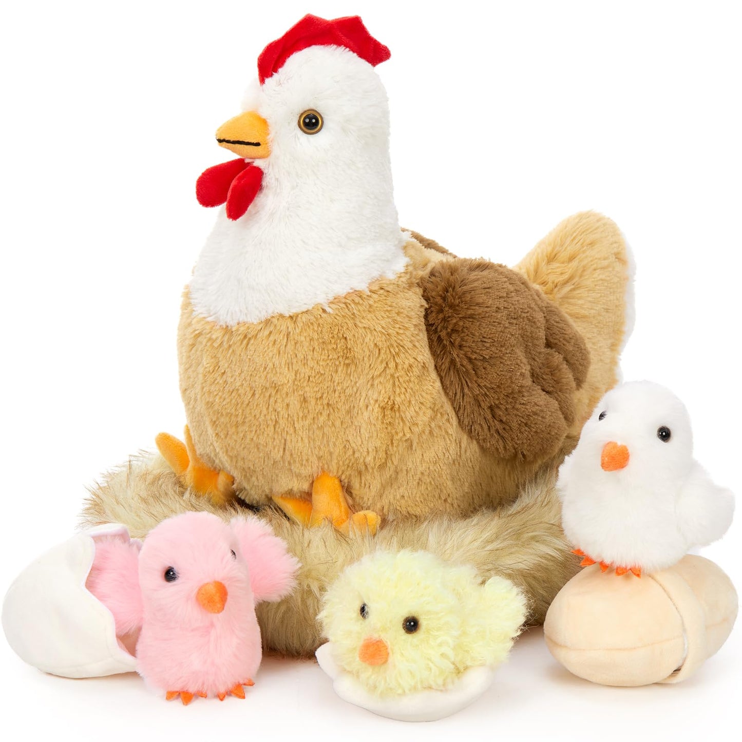 Karister 7Pcs Chicken Plush Set – Mother Hen, Baby Chicks & Nest Farm Toy