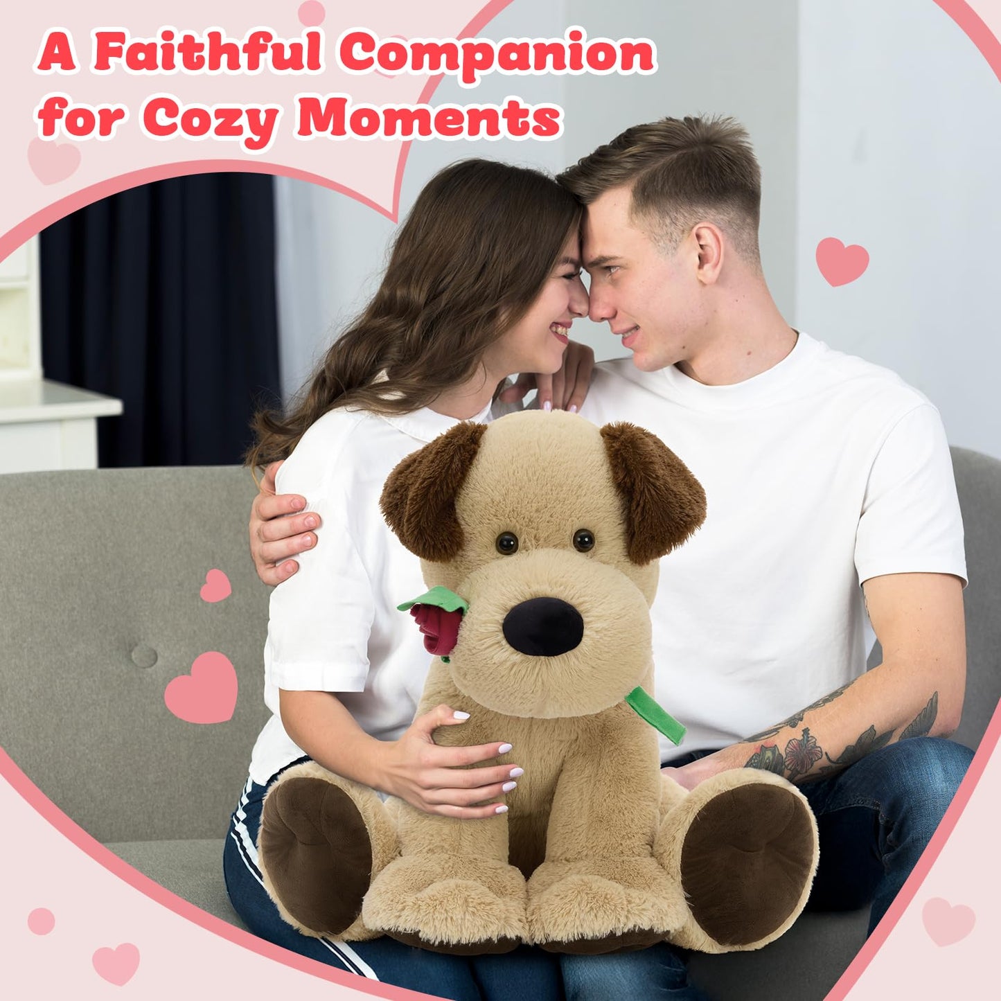 Karister Valentines Giant Dog Plush 21.6in Rose - Soft Puppy Stuffed Animal Gift