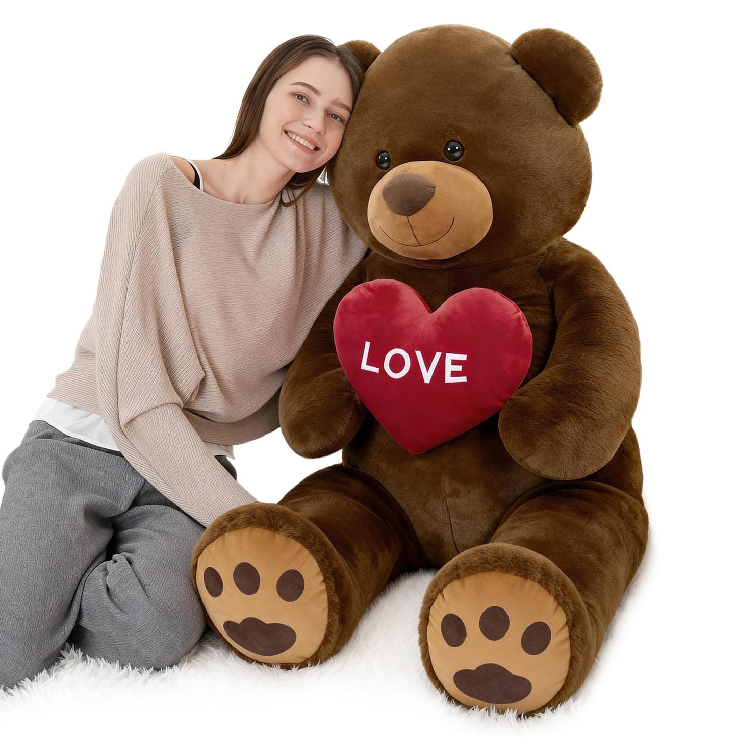 Karister 52-Inch Giant Valentines Teddy Bear – Large Soft Love Bear Plush with Red Heart