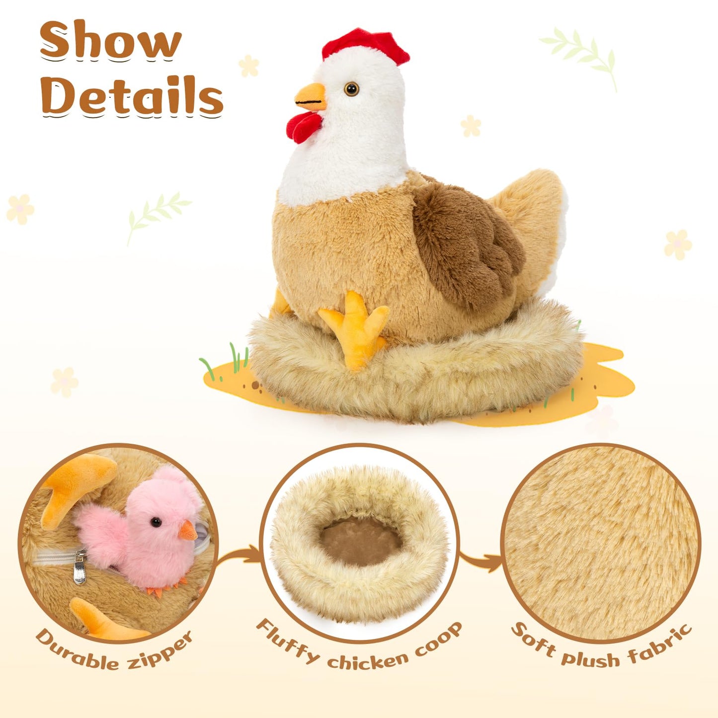 Karister 7Pcs Chicken Plush Set – Mother Hen, Baby Chicks & Nest Farm Toy
