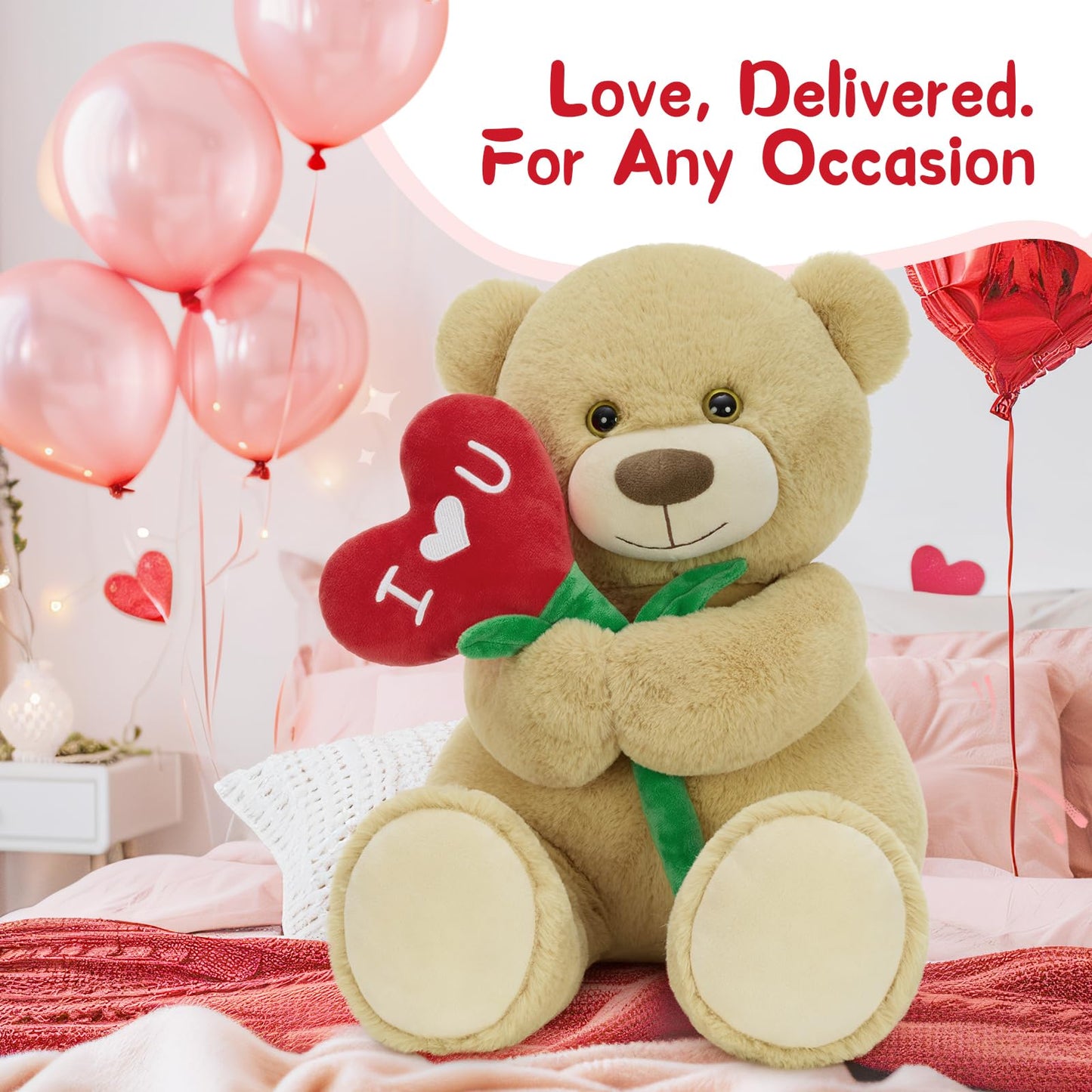 Karister Teddy Bear 15-Inch Plush with Heart Flower and I Love U Embroidery