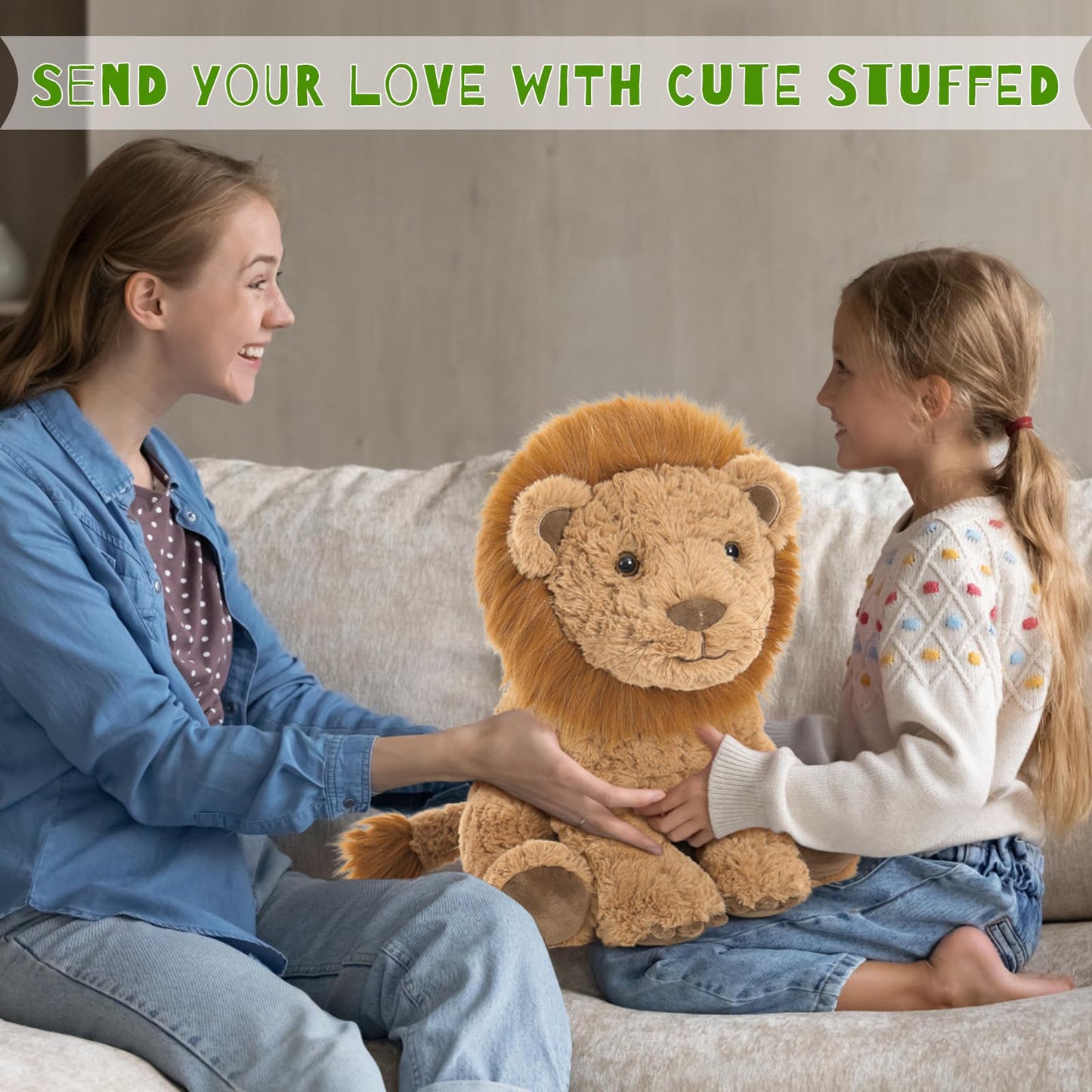 Karister Lion Plush Toy - 17.7-inch Mother Lion with 3 Baby Cubs | Safari Plushies Gift