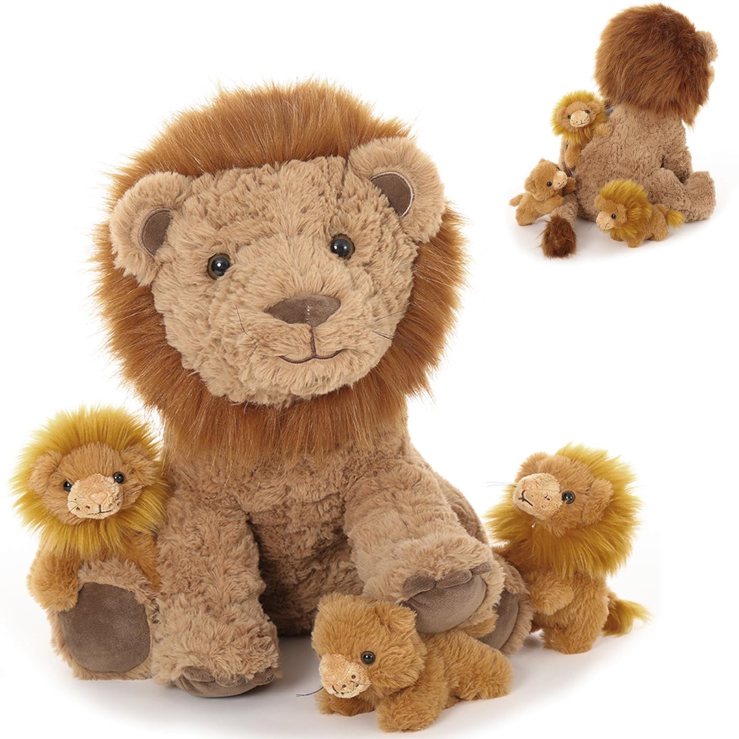 Karister Lion Plush Toy - 17.7-inch Mother Lion with 3 Baby Cubs | Safari Plushies Gift