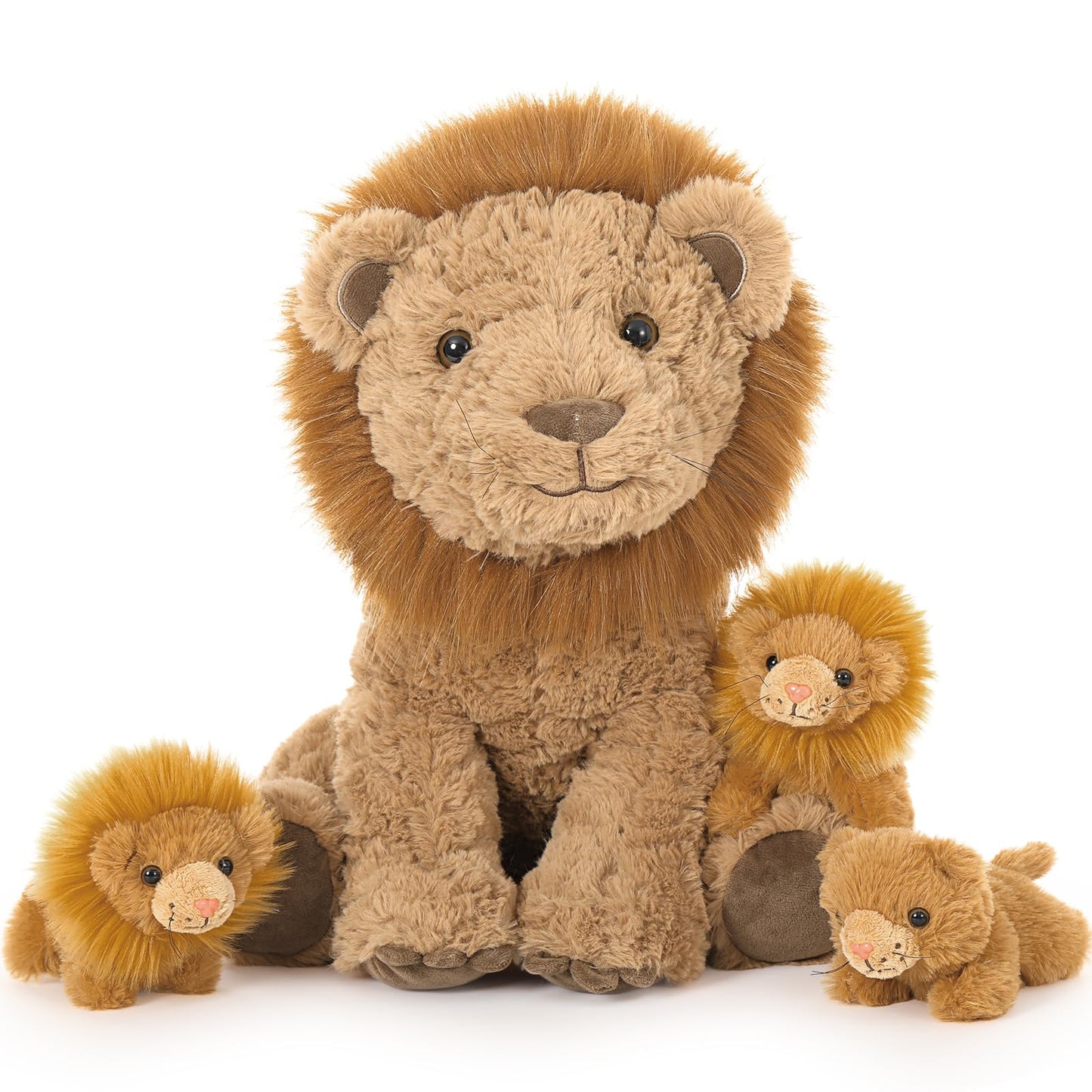 Karister Lion Plush Toy - 17.7-inch Mother Lion with 3 Baby Cubs | Safari Plushies Gift