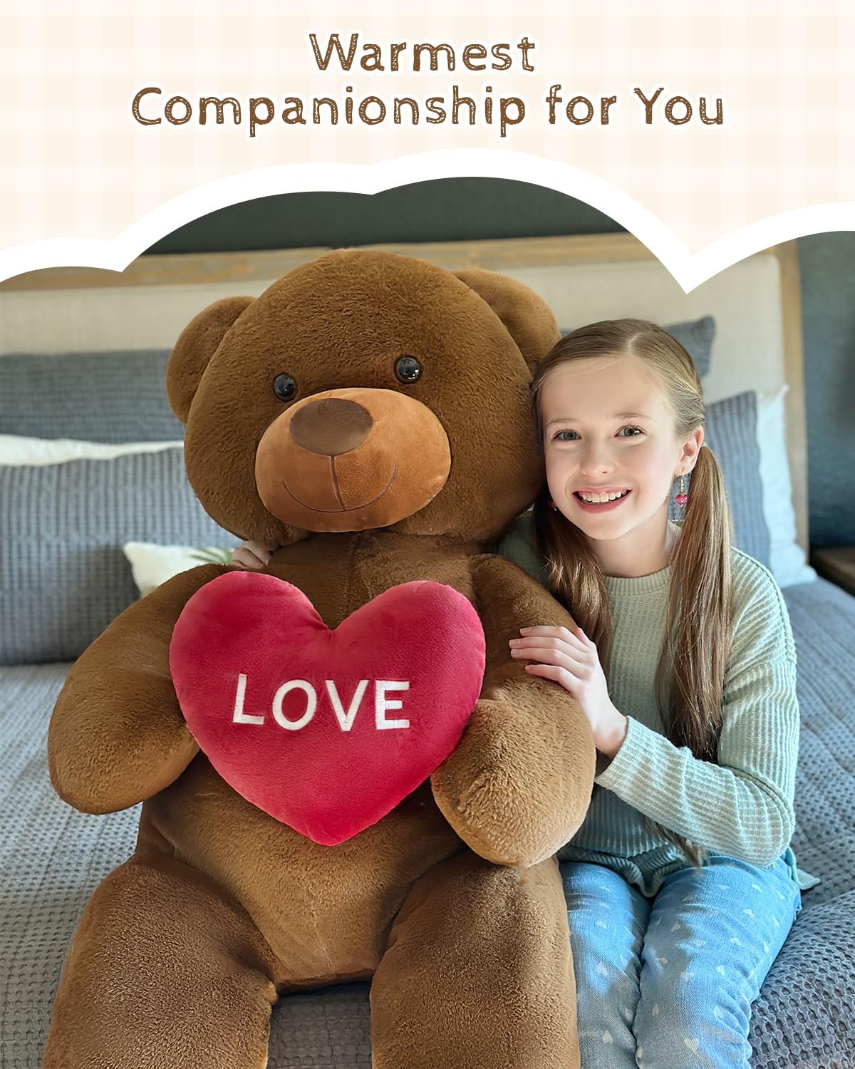 Karister 52-Inch Giant Valentines Teddy Bear – Large Soft Love Bear Plush with Red Heart