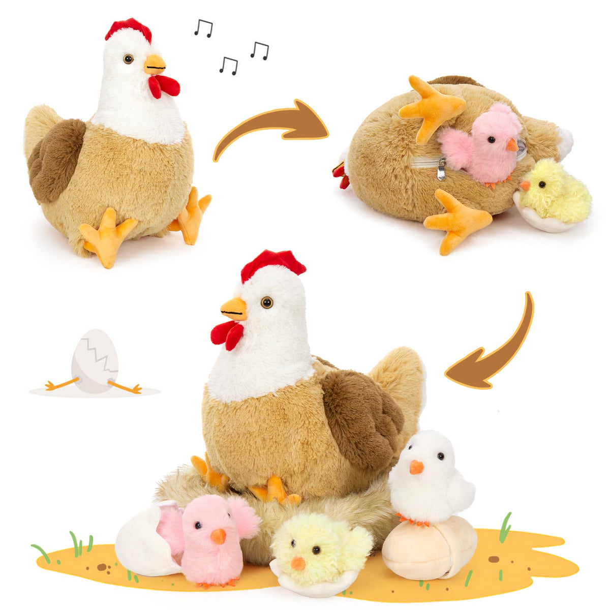 Karister 7Pcs Chicken Plush Set – Mother Hen, Baby Chicks & Nest Farm Toy