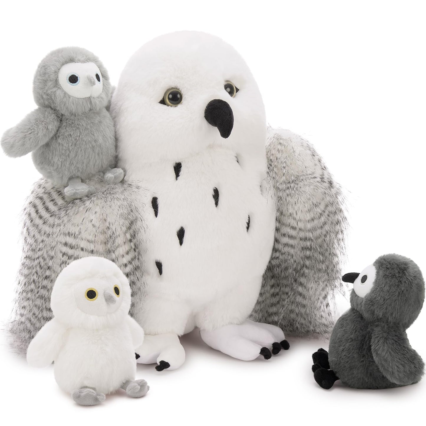 Karister 4Pcs Owl Plush Set - 18-inch Giant Mother Owl + 3 Baby Owls - Soft Plush Toy Gift
