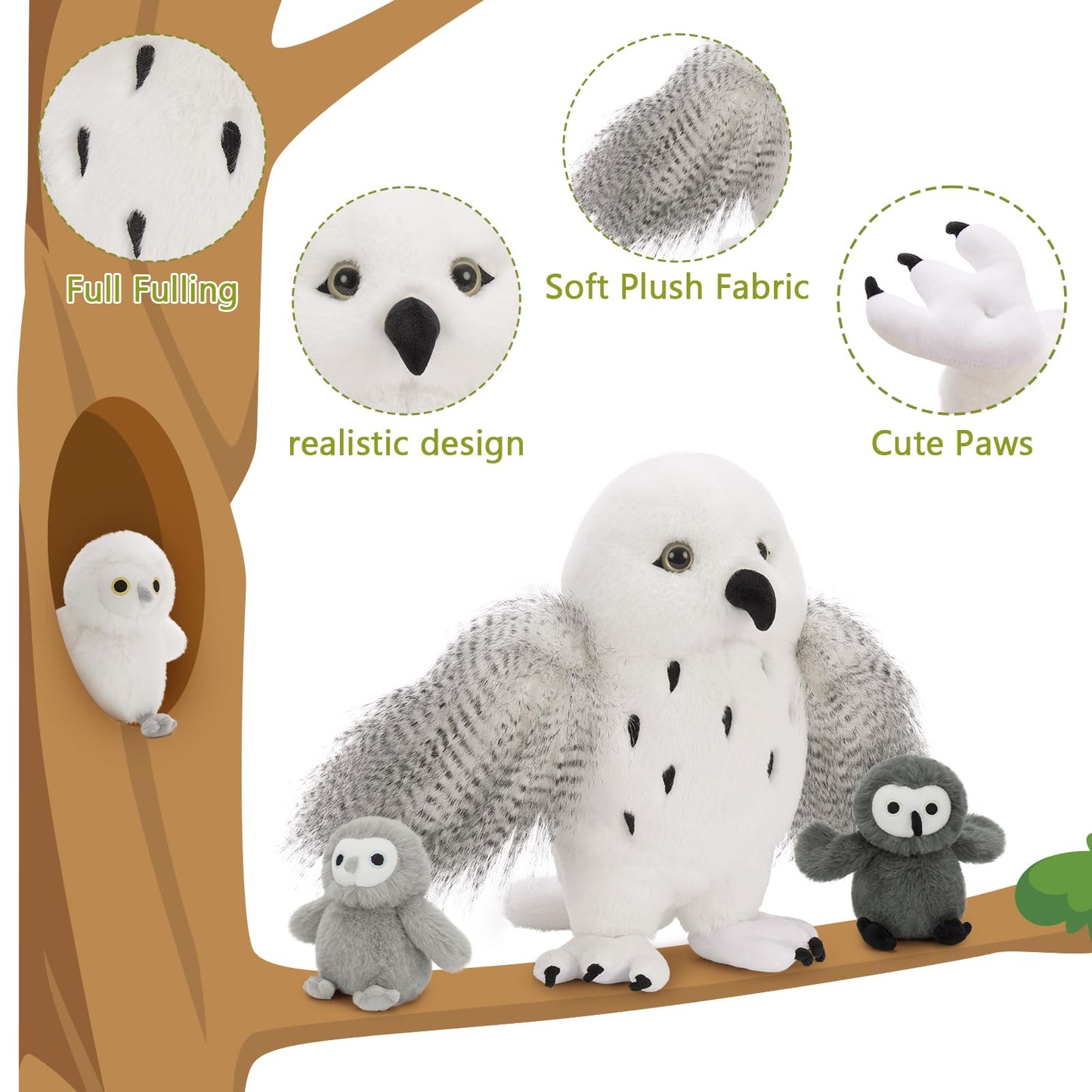 Karister 4Pcs Owl Plush Set - 18-inch Giant Mother Owl + 3 Baby Owls - Soft Plush Toy Gift