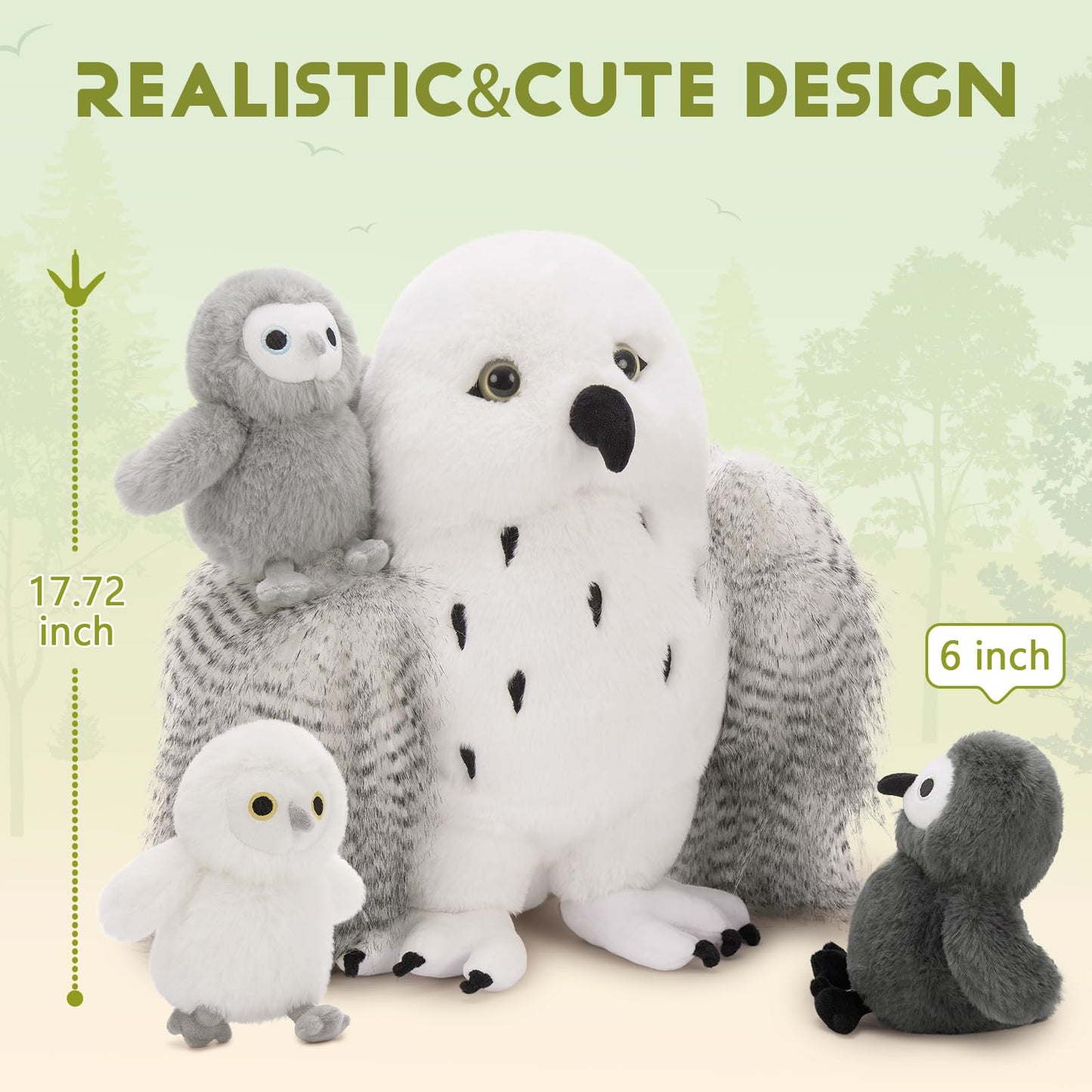 Karister 4Pcs Owl Plush Set - 18-inch Giant Mother Owl + 3 Baby Owls - Soft Plush Toy Gift