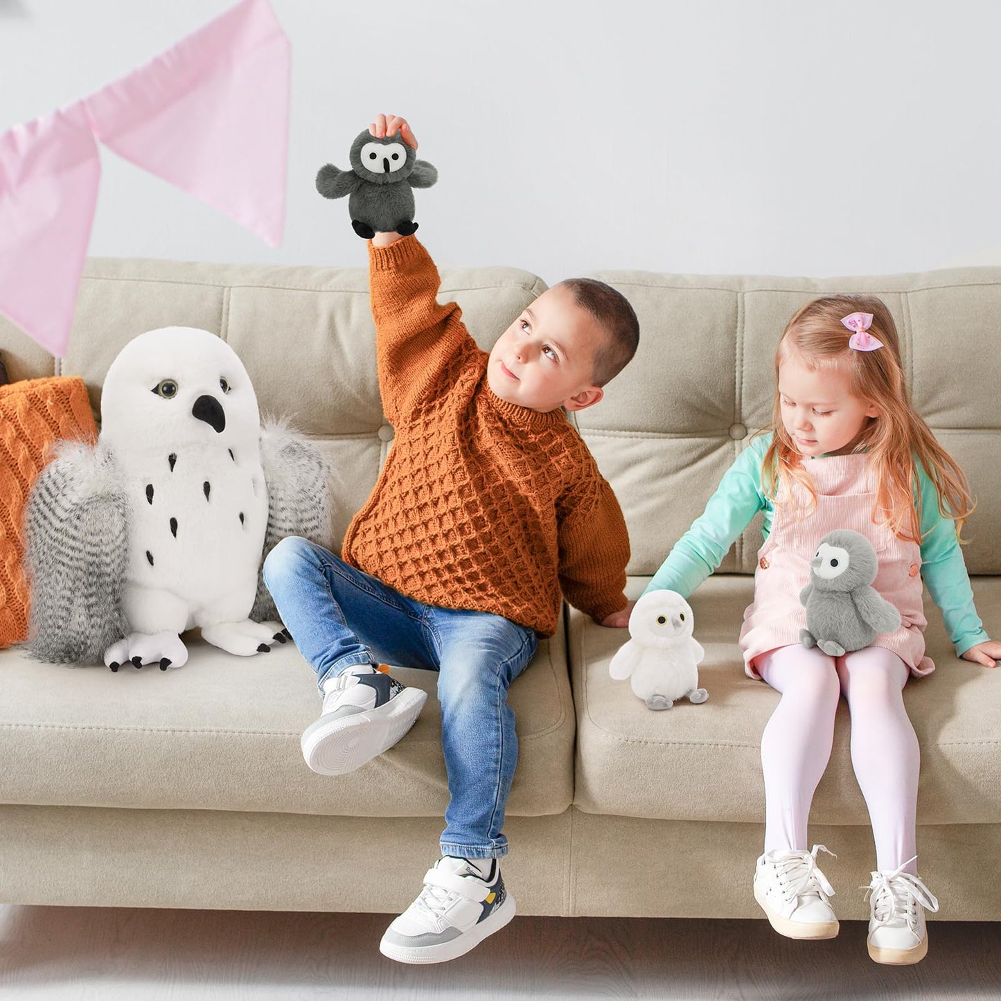 Karister 4Pcs Owl Plush Set - 18-inch Giant Mother Owl + 3 Baby Owls - Soft Plush Toy Gift