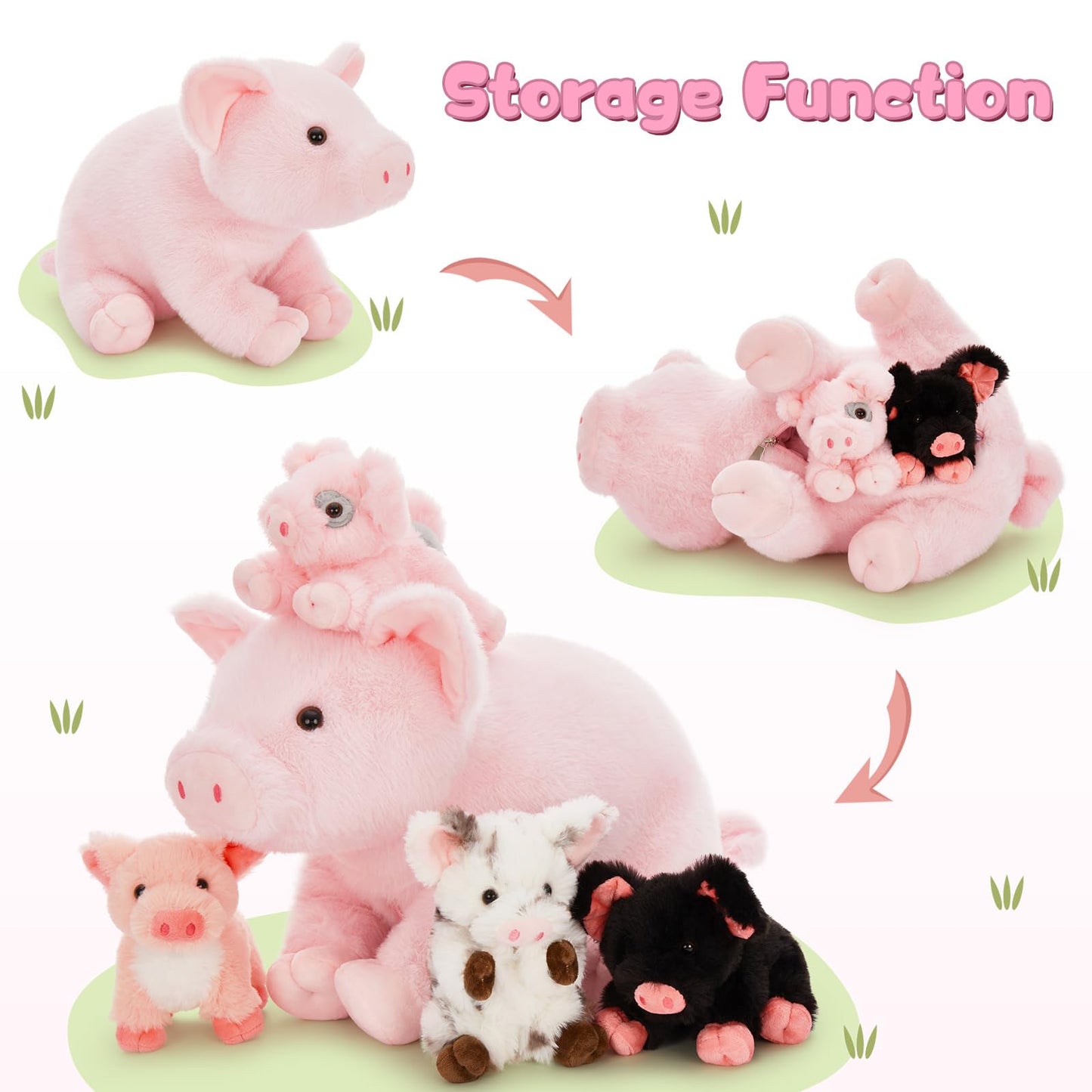 Karister 5Pcs Pig Stuffed Animal Set — 16-Inch Mommy Pig with 4 Baby Pigs