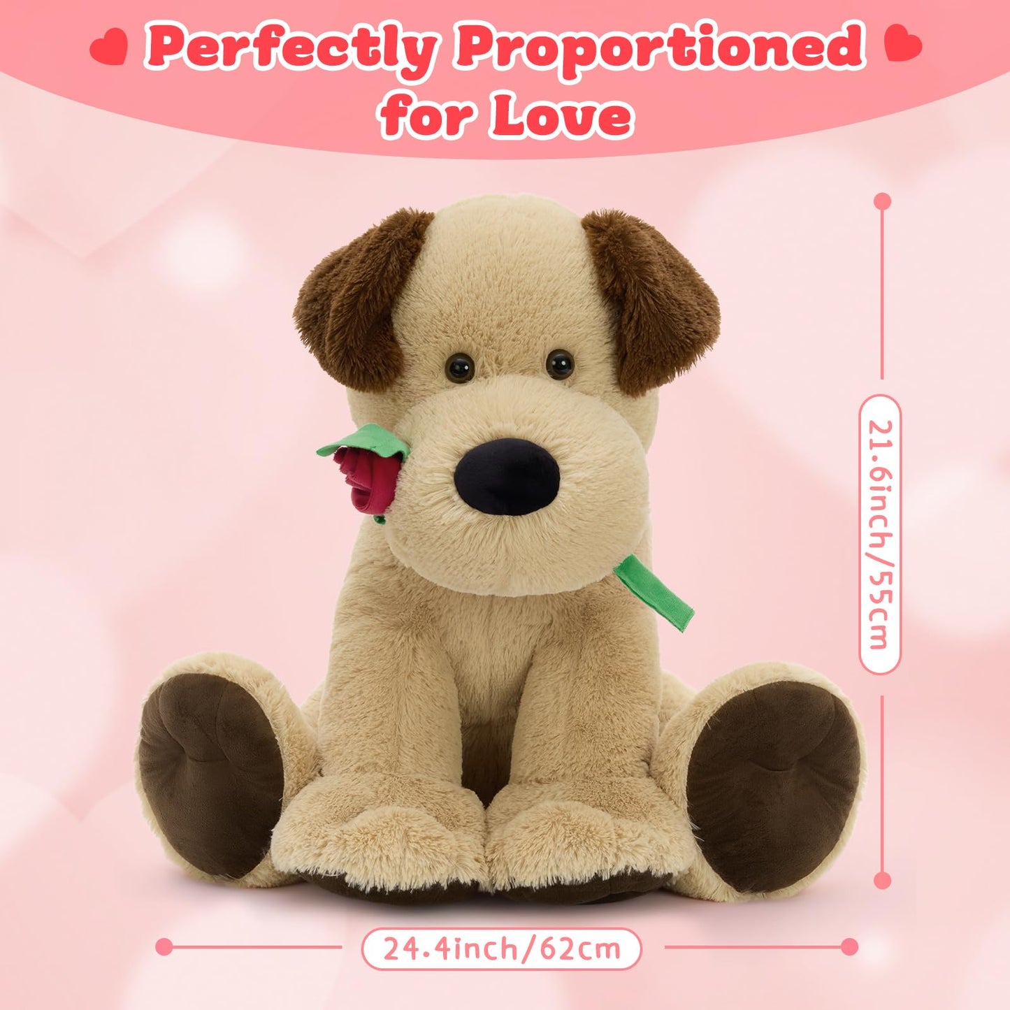 Karister Valentines Giant Dog Plush 21.6in Rose - Soft Puppy Stuffed Animal Gift
